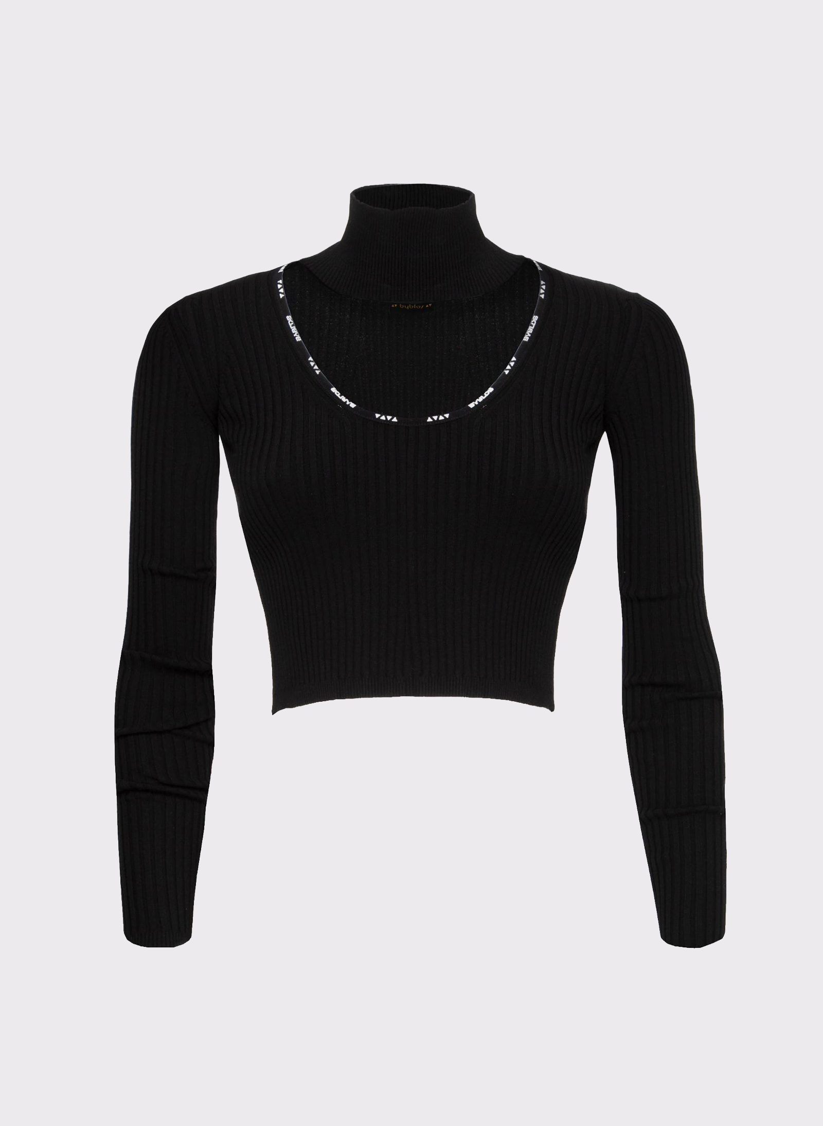 Byblos Knit Logo Crop Top in black - front view