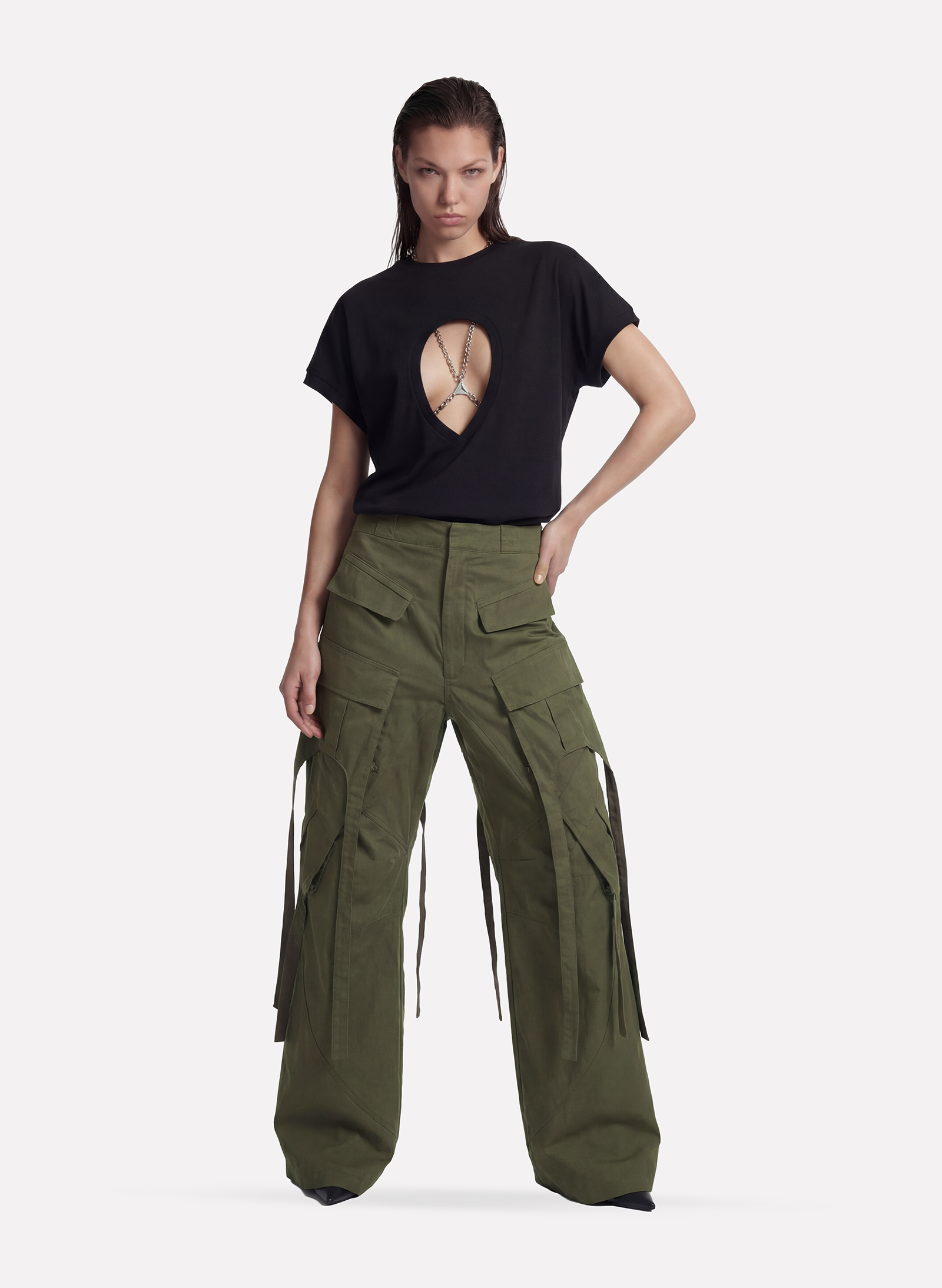Byblos Multi Pocket Cargo Pants in khaki - back view
