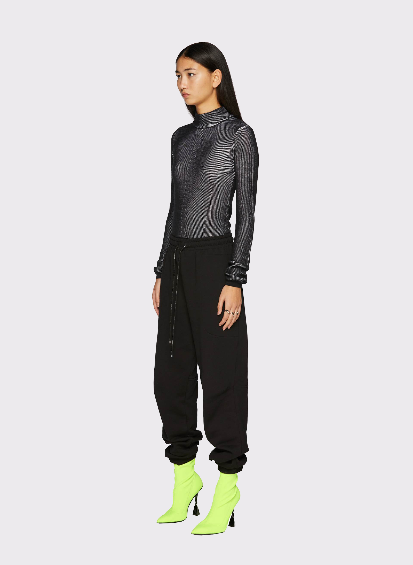 Byblos Knit Lines Crop Top in black - side view