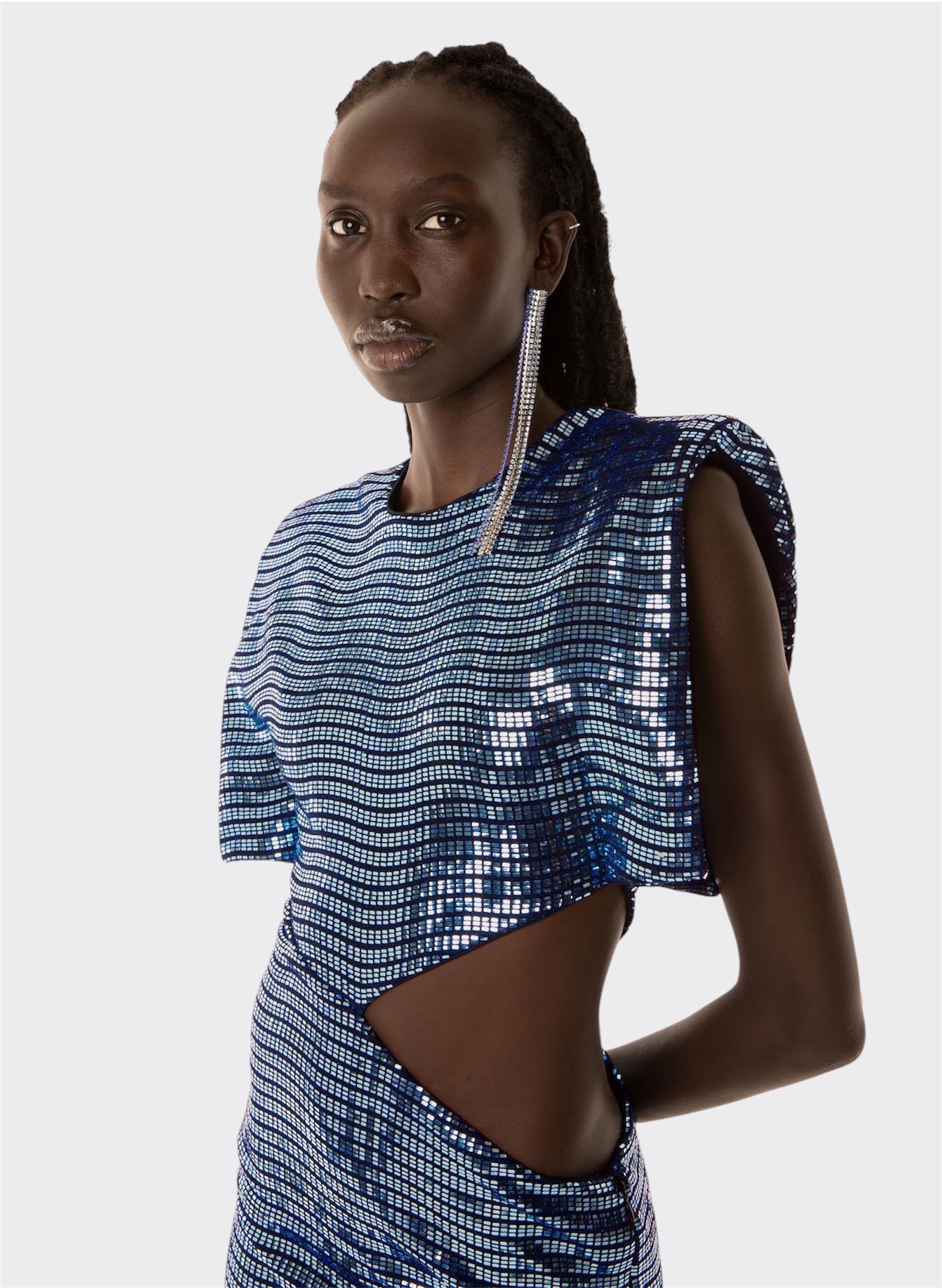 Blue Techno Paillettes Mini Dress