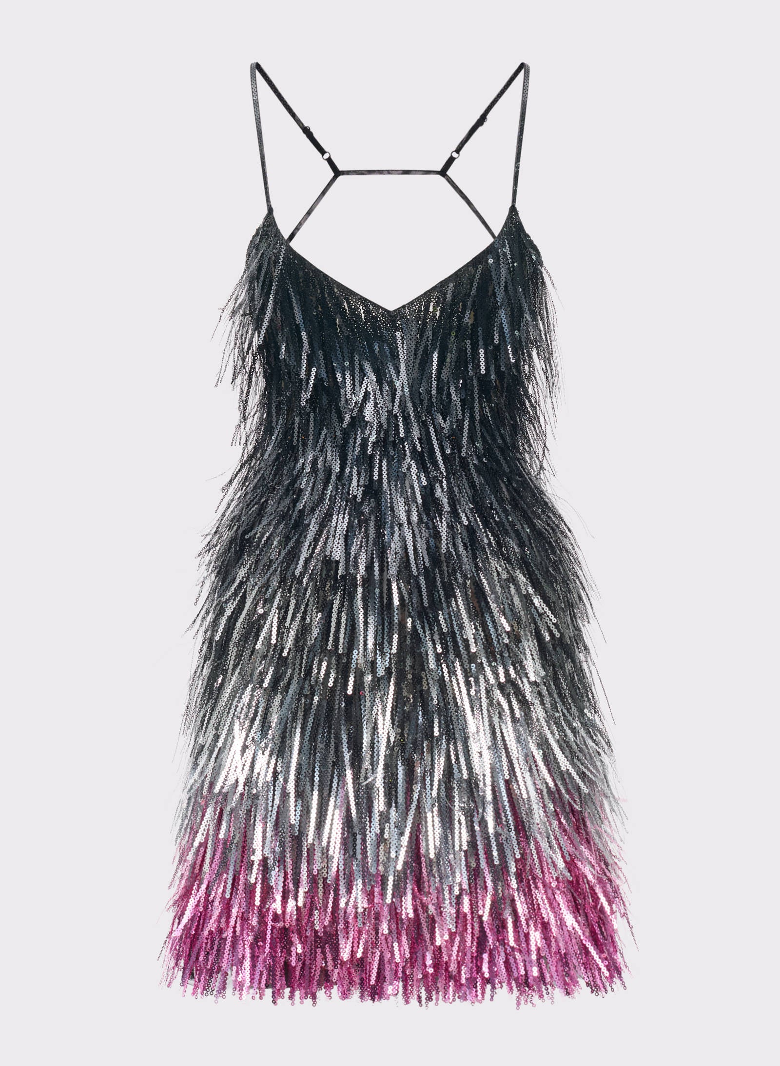 Byblos Metal Mirage Halter Dress in black/silver/fuchsia - back view