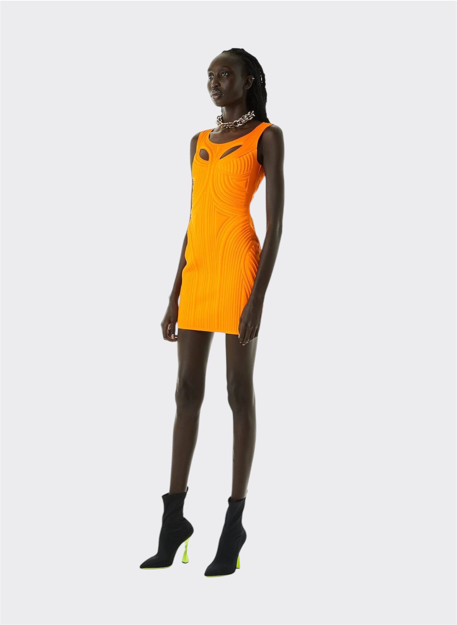 Byblos Orange Thermo Impressed Dress in orange - side view