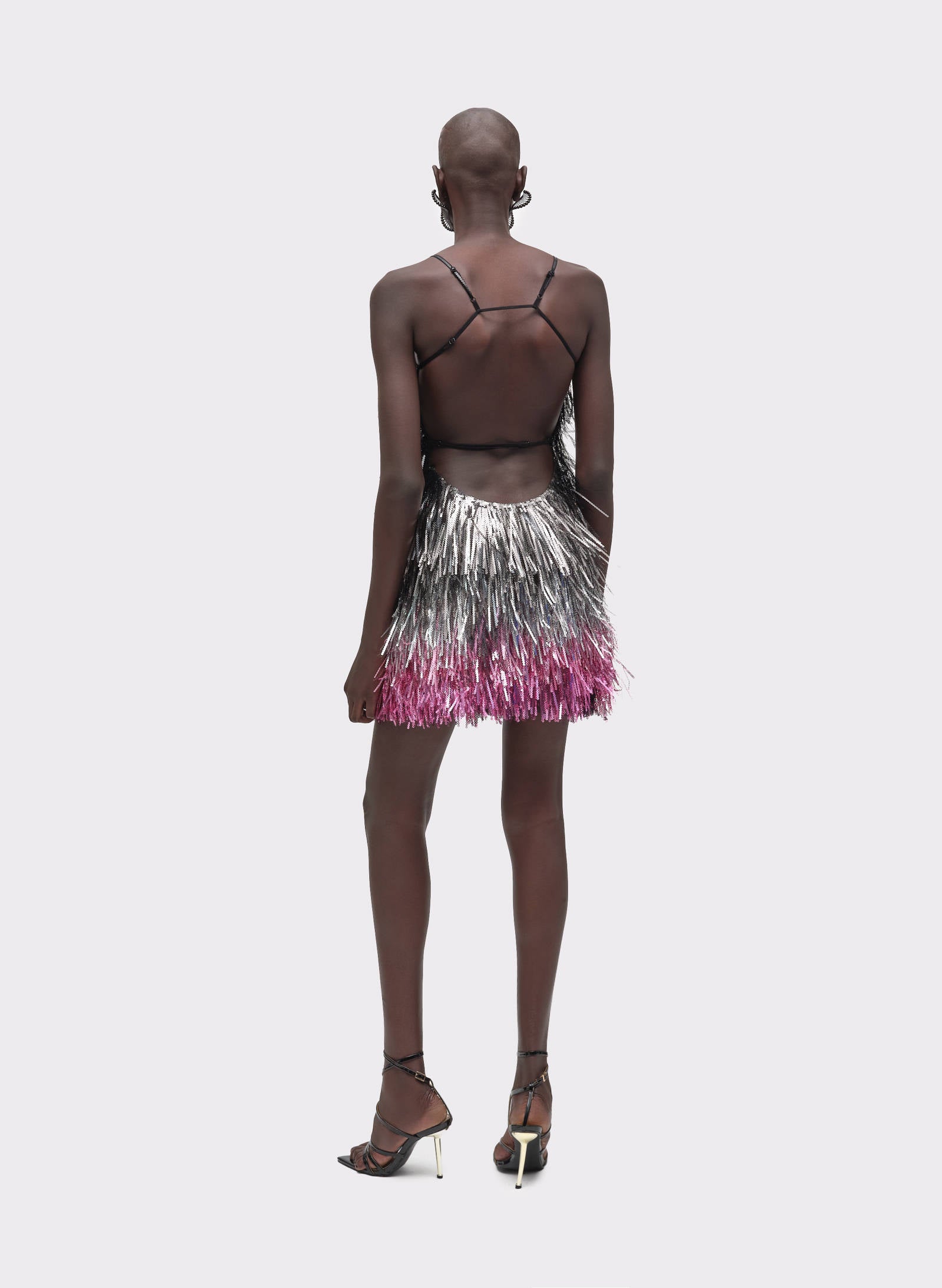 Byblos Metal Mirage Halter Dress in black/silver/fuchsia - detail view