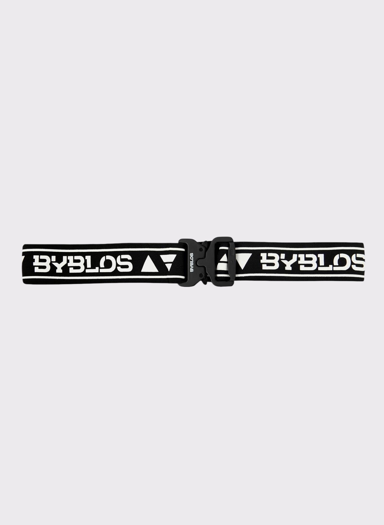 Black and white headband with 'BYBLOS' branding on a light gray background