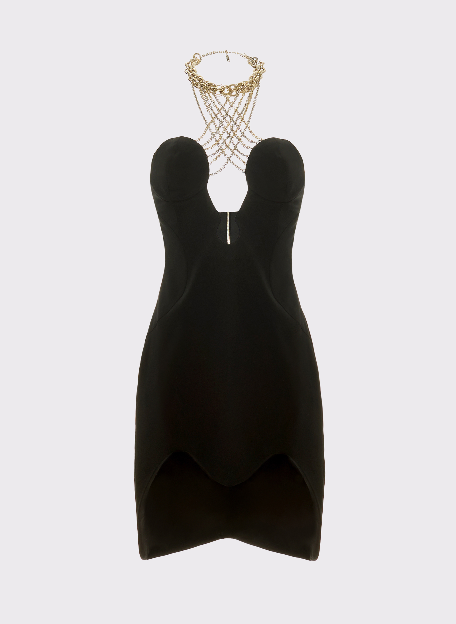 Byblos Asymmetric Mini-Dress With Chains in black - front view