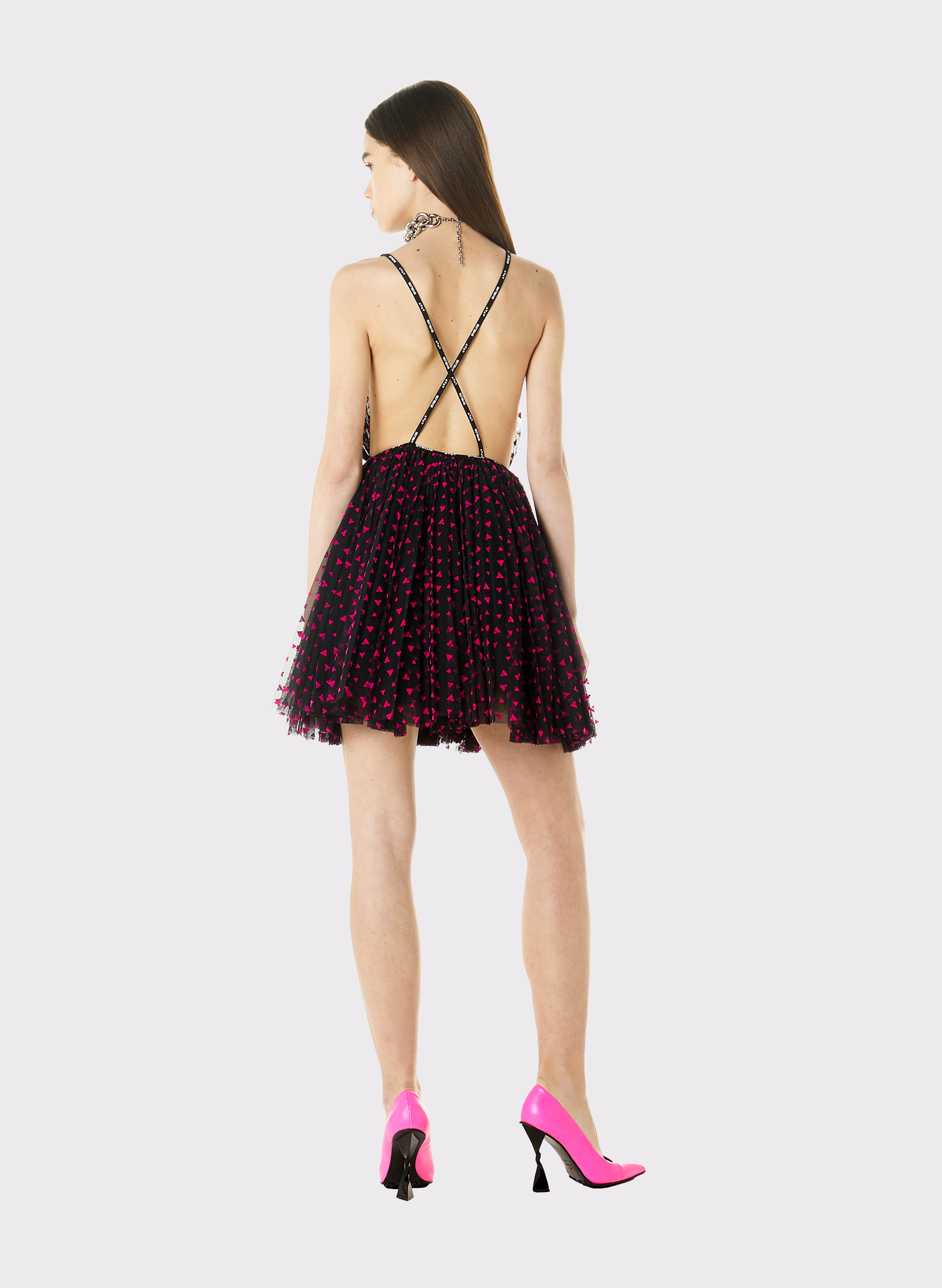 Byblos Ballerina Dress in black and fuchsia - side view