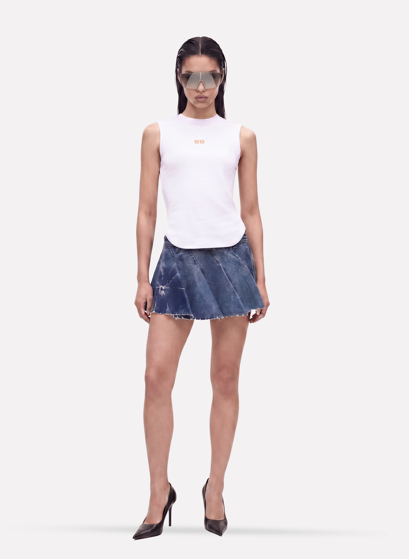 Byblos Nebula Mini Skirt in denim blue - front view