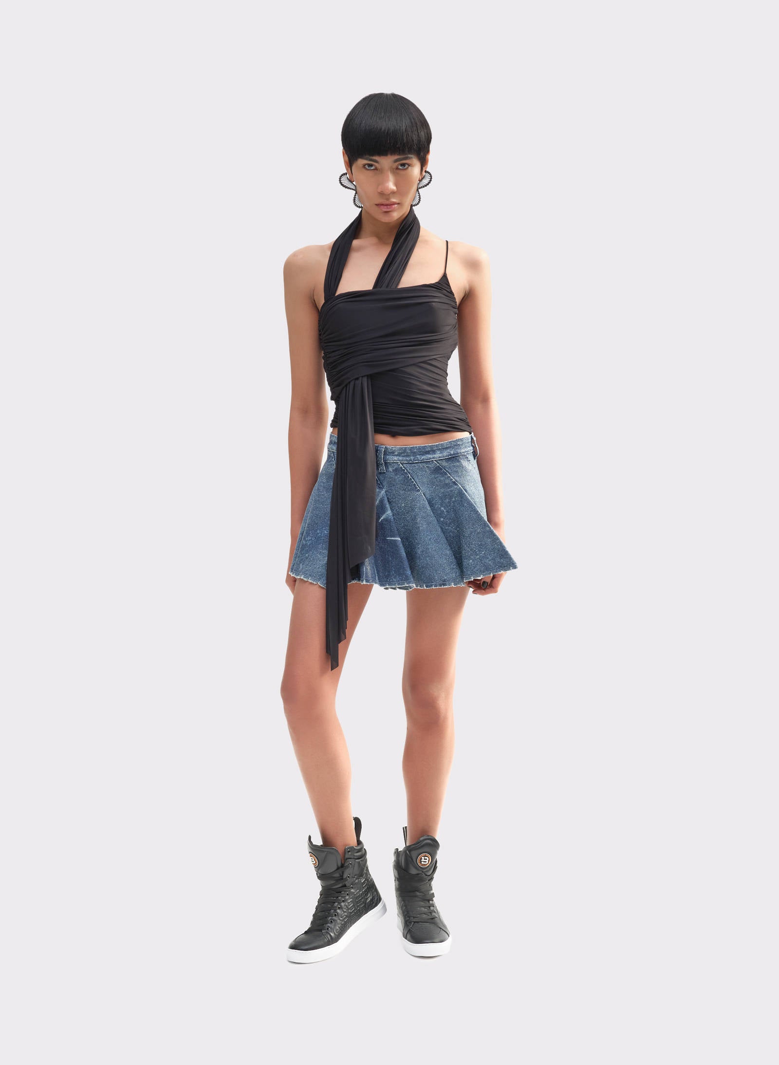 Byblos Nebula Mini Skirt in denim blue - front view
