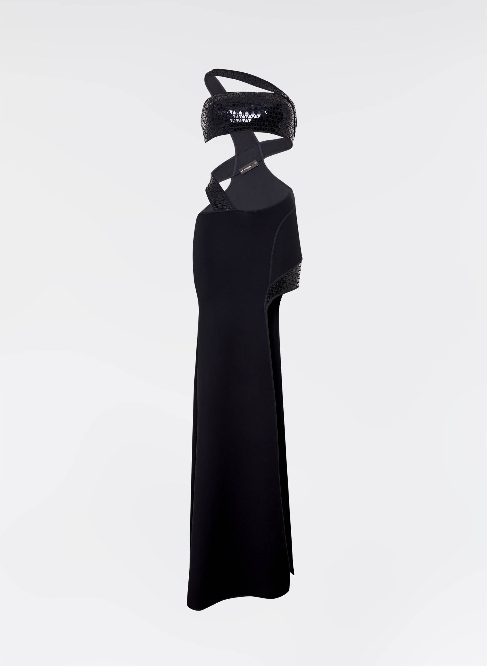 Byblos Asymmetric Long Dress in black - back view