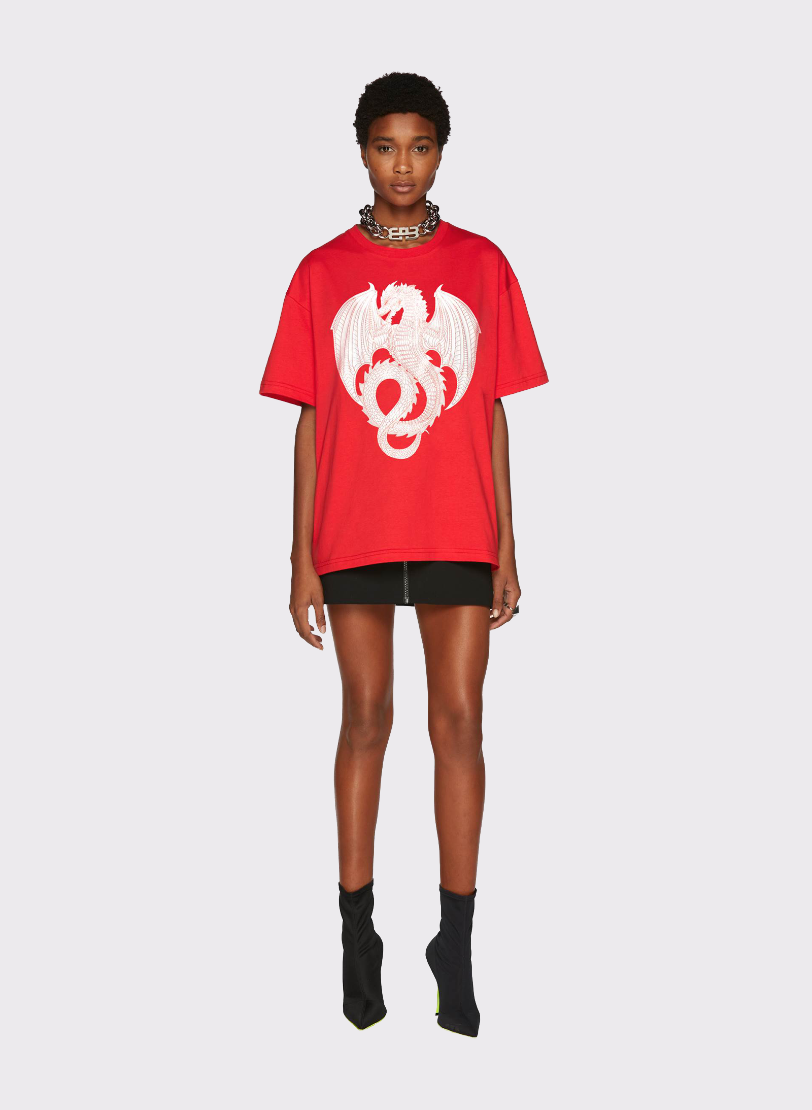 Byblos Cotton T-Shirt with Dragon Graphic Print in red - front view