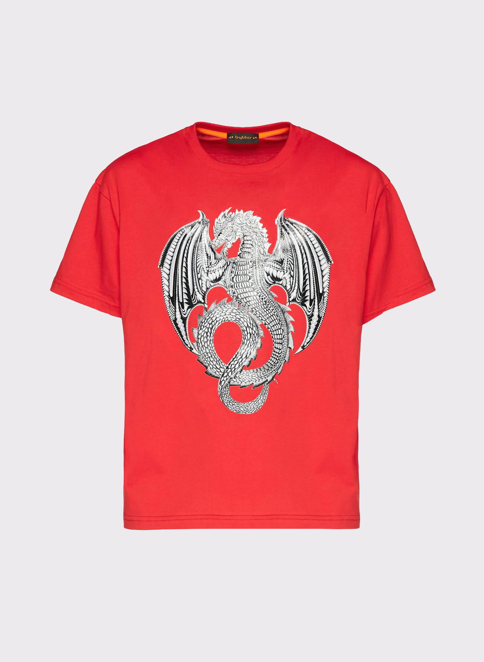 Byblos Cotton T-Shirt with Dragon Graphic Print in red - front view
