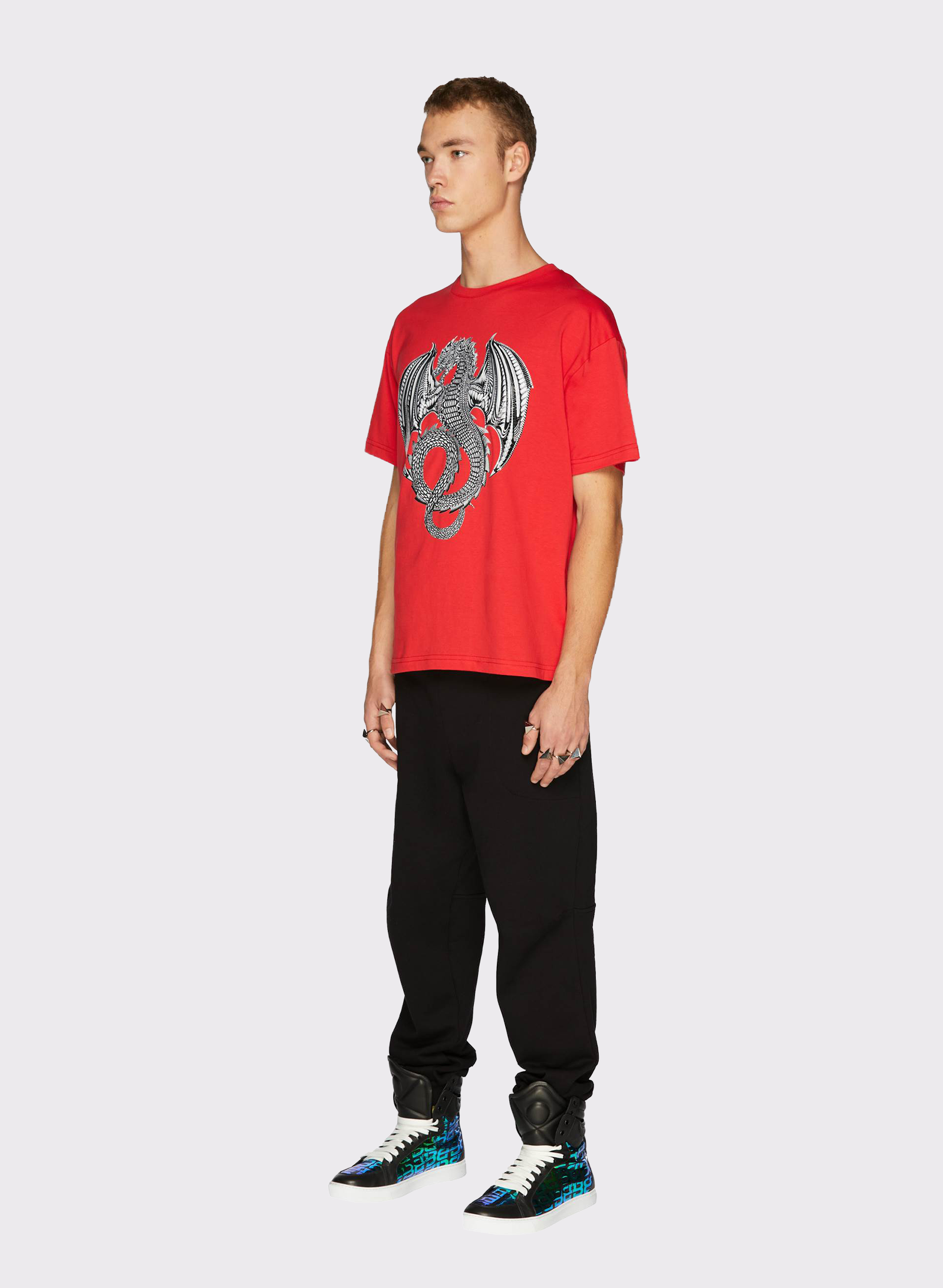 Byblos Cotton T-Shirt with Dragon Graphic Print in red - back view