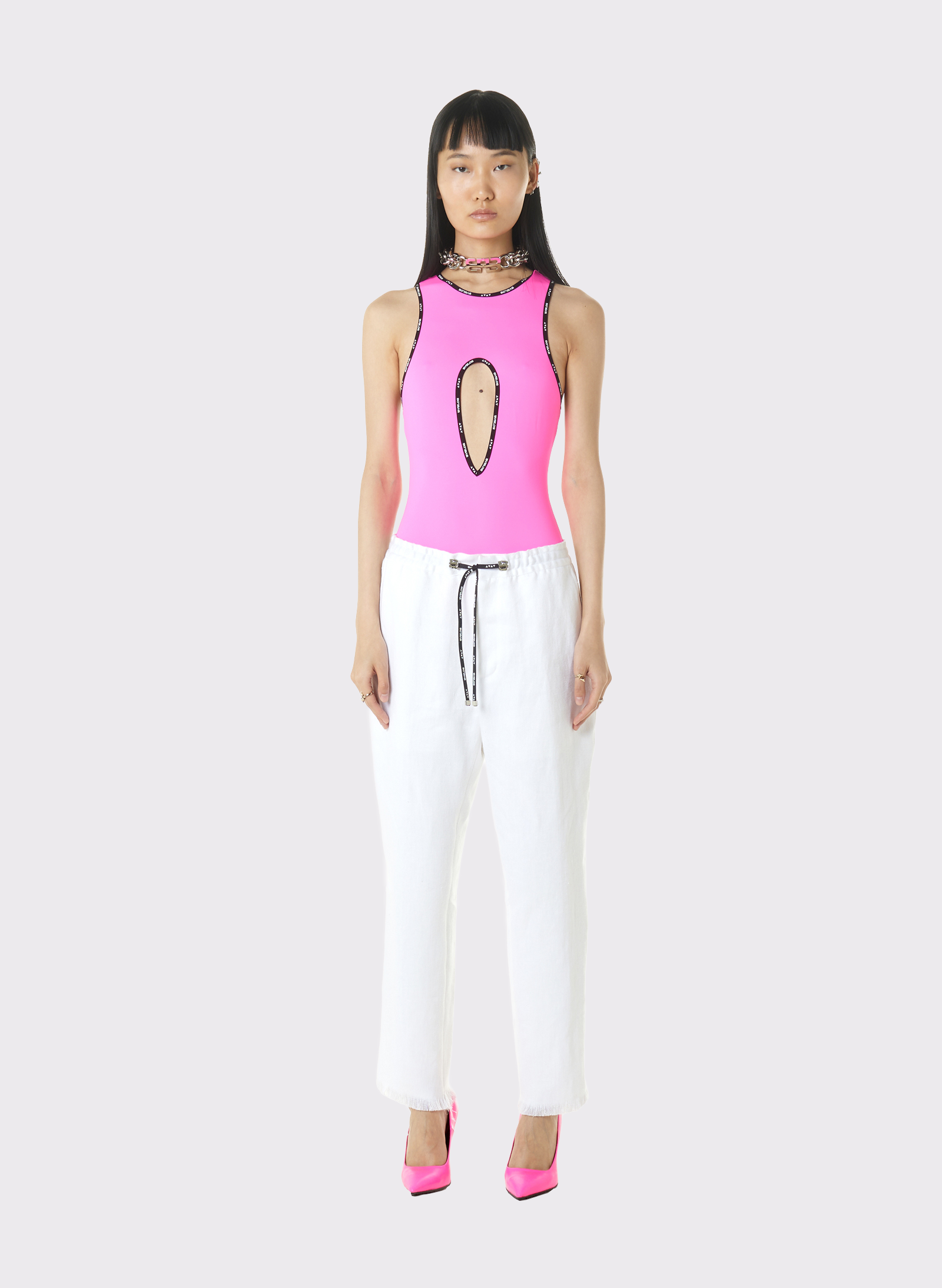 Byblos Distressed Trousers in white - back view