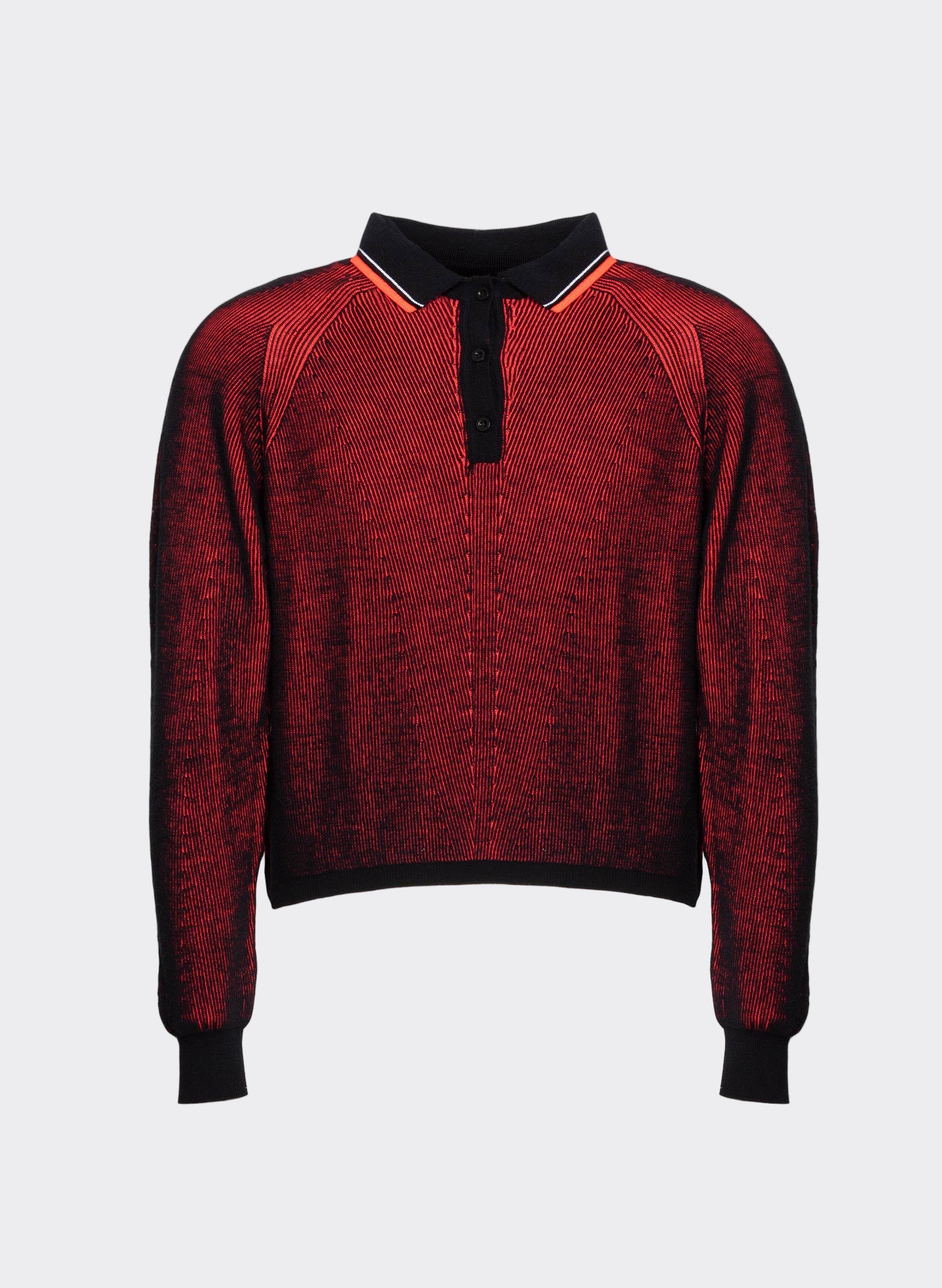 Red Knit Lines Maxi Polo with a textured finish and black collar, showcasing Byblos' contemporary Italian style.
