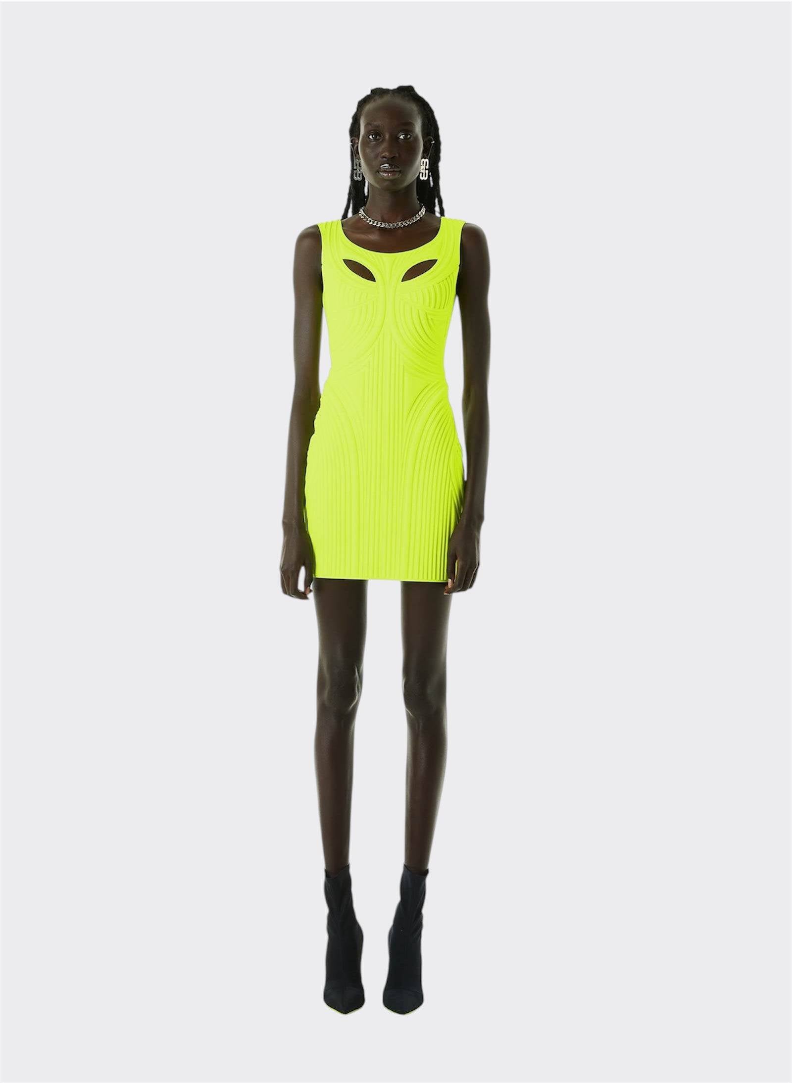 Byblos Lime Thermo Impressed Dress in yellow - side view