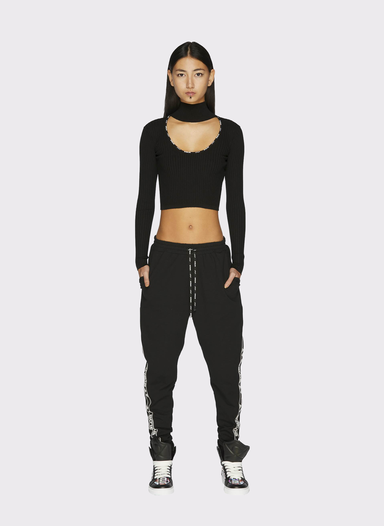Byblos Knit Logo Crop Top in black - back view