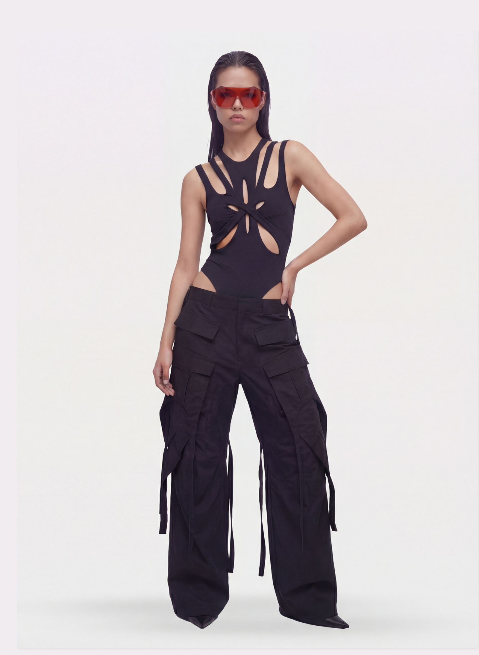 Byblos Multi Pocket Cargo Pants in black - back view