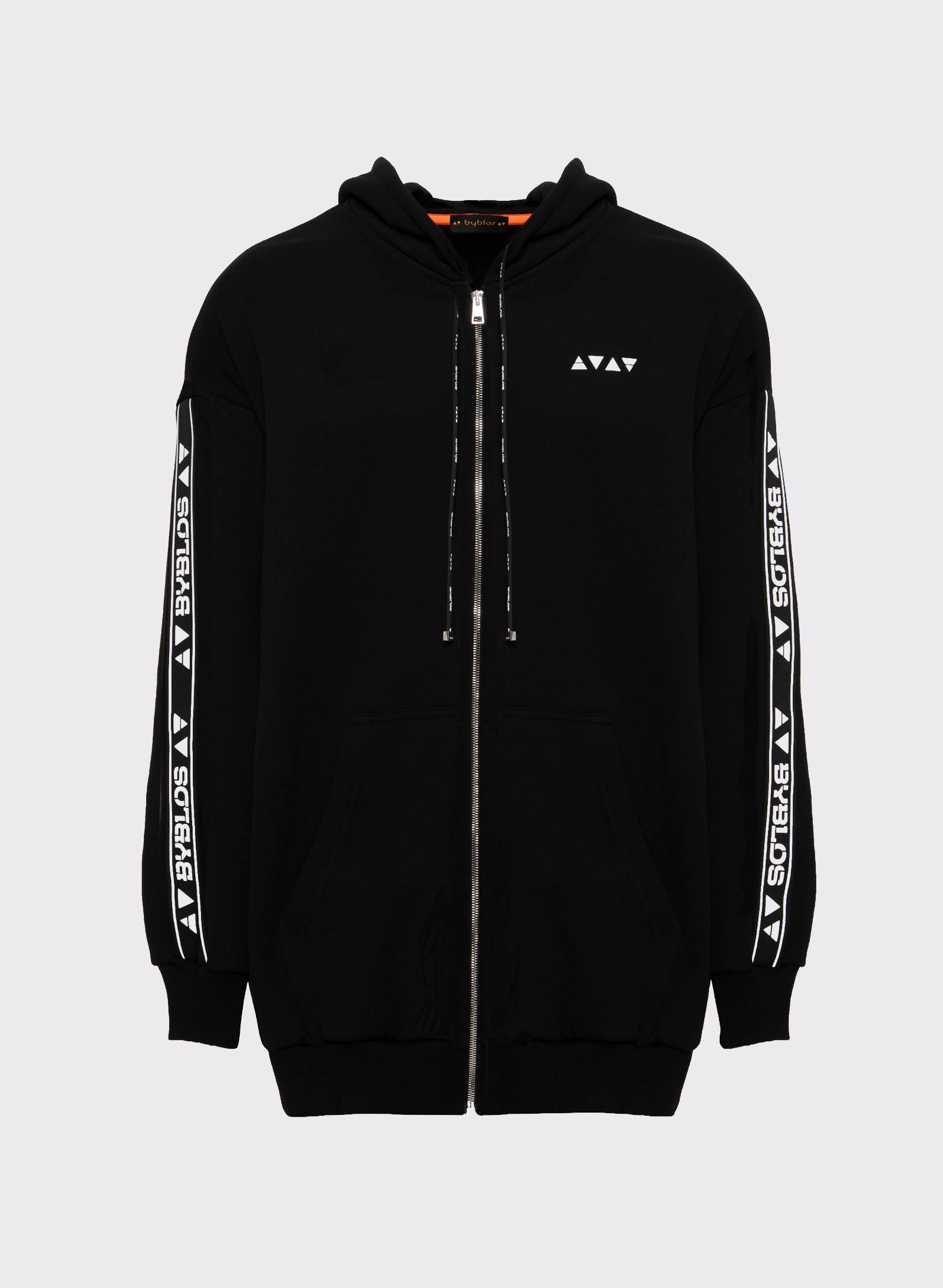 Byblos Zip-Up Hoodie with Logo Bands in black - front view