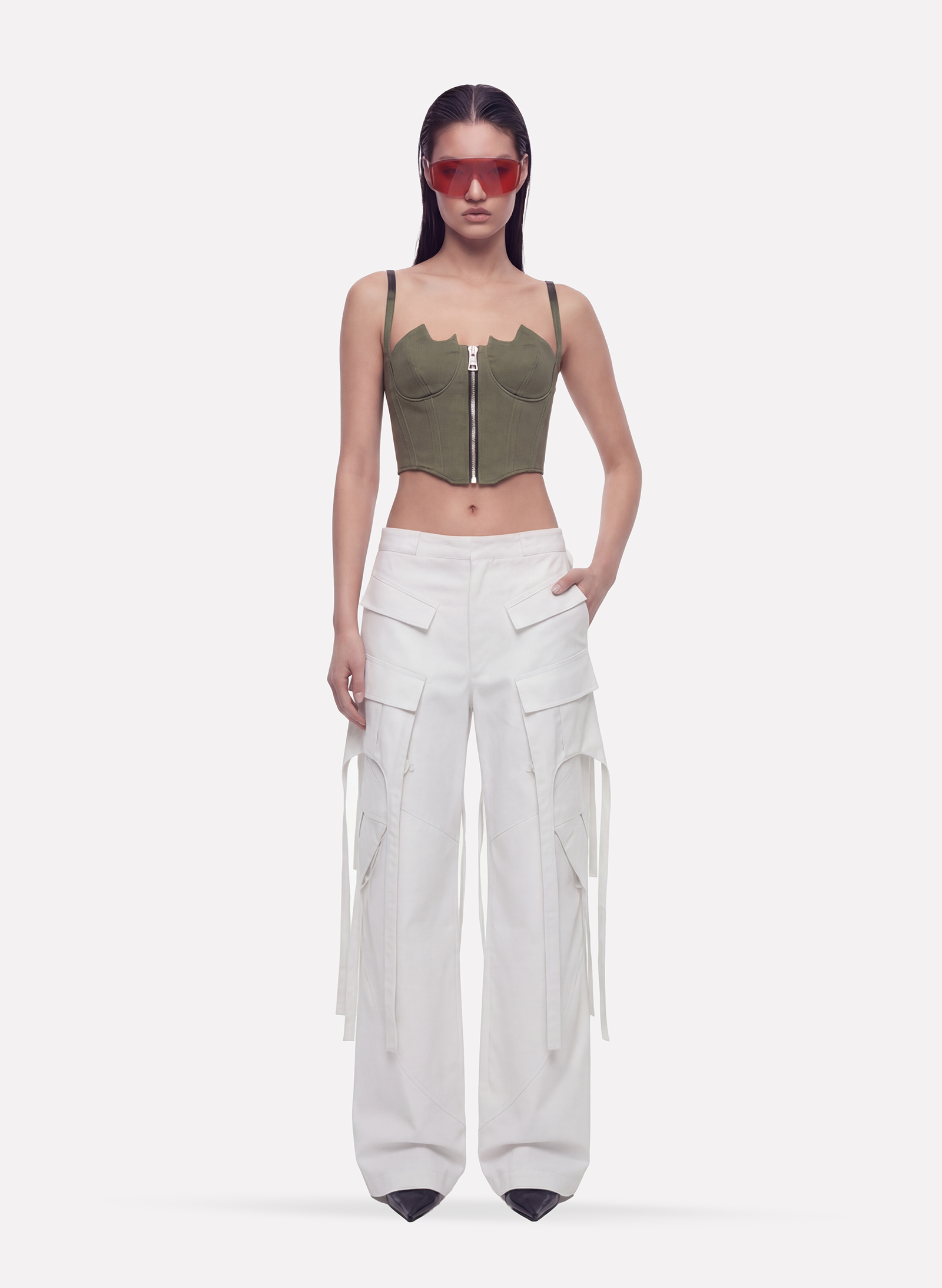 Byblos Multi Pocket Cargo Pants in white - back view