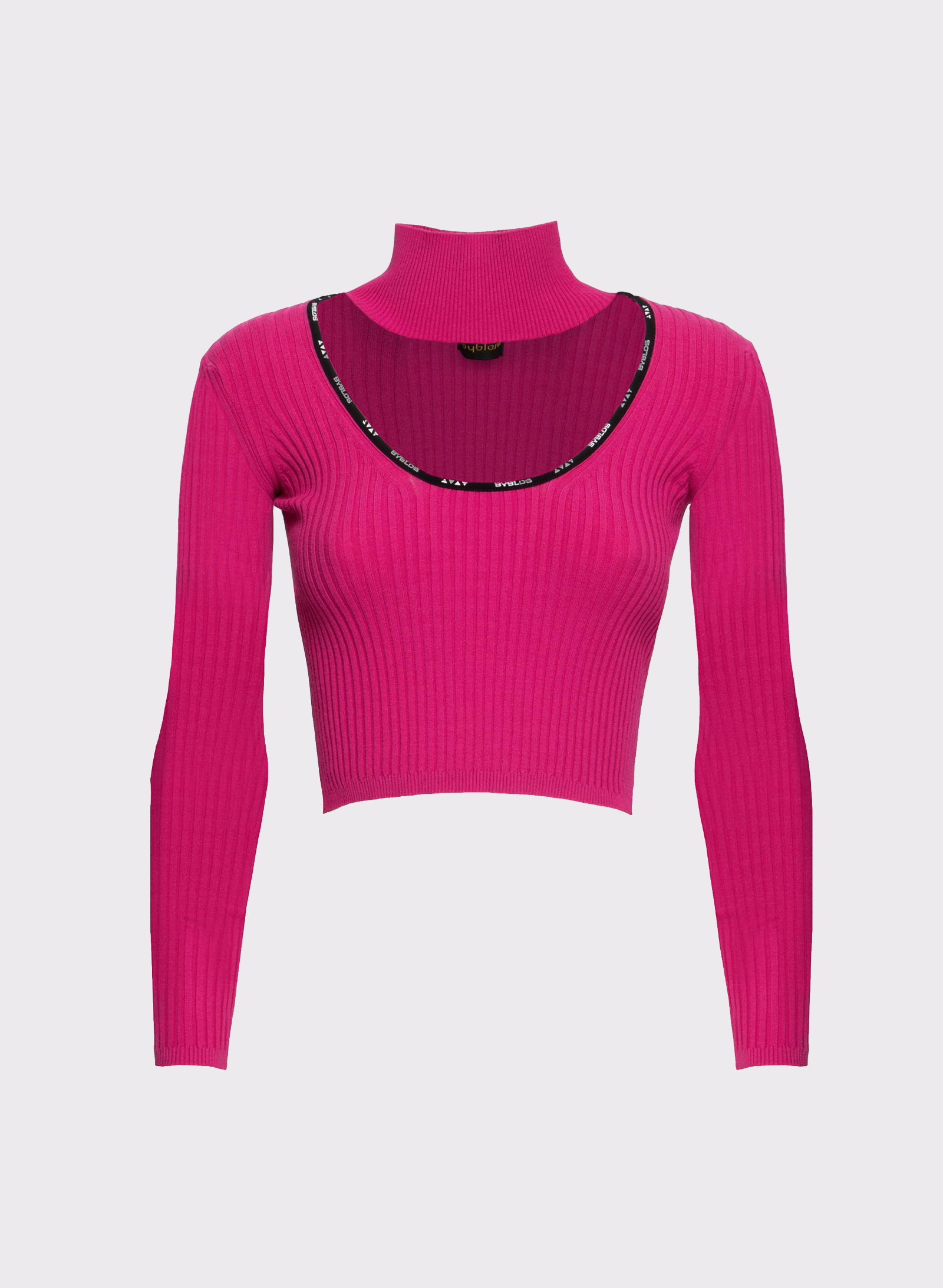 Byblos Knit Logo Crop Top in fuchsia - front view