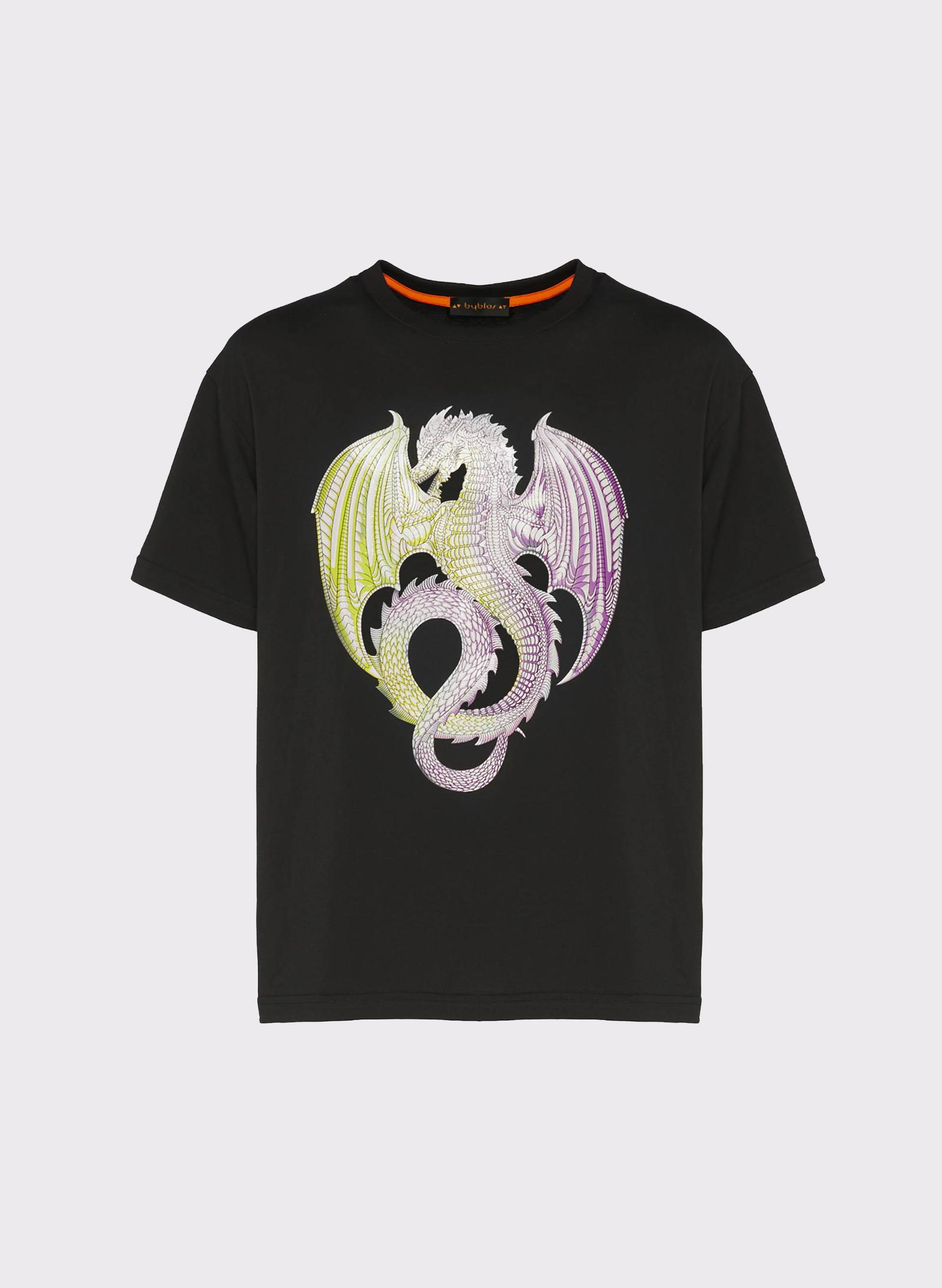 Byblos T-Shirt with Dragon Graphic Print in black - front view