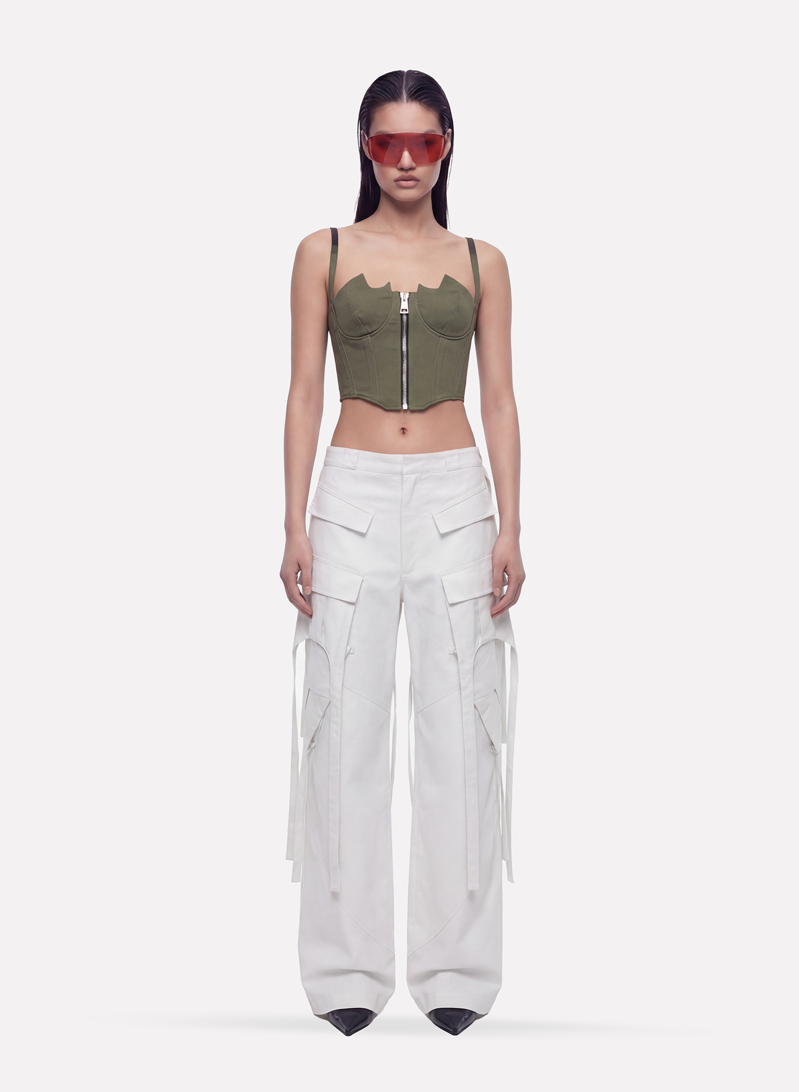 Byblos Multi Pocket Cargo Pants in white - side view