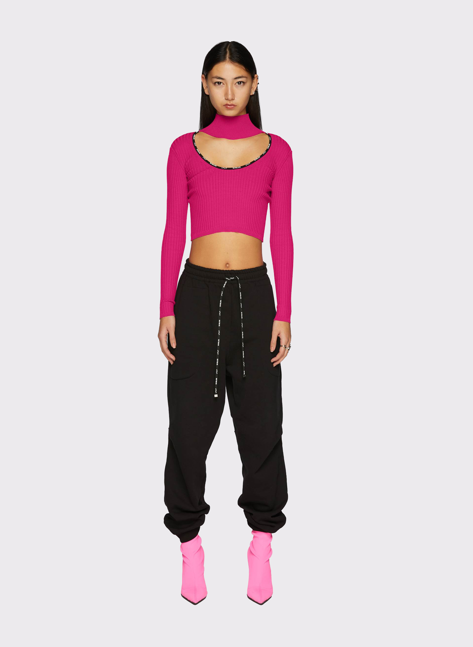 Byblos Knit Logo Crop Top in fuchsia - back view