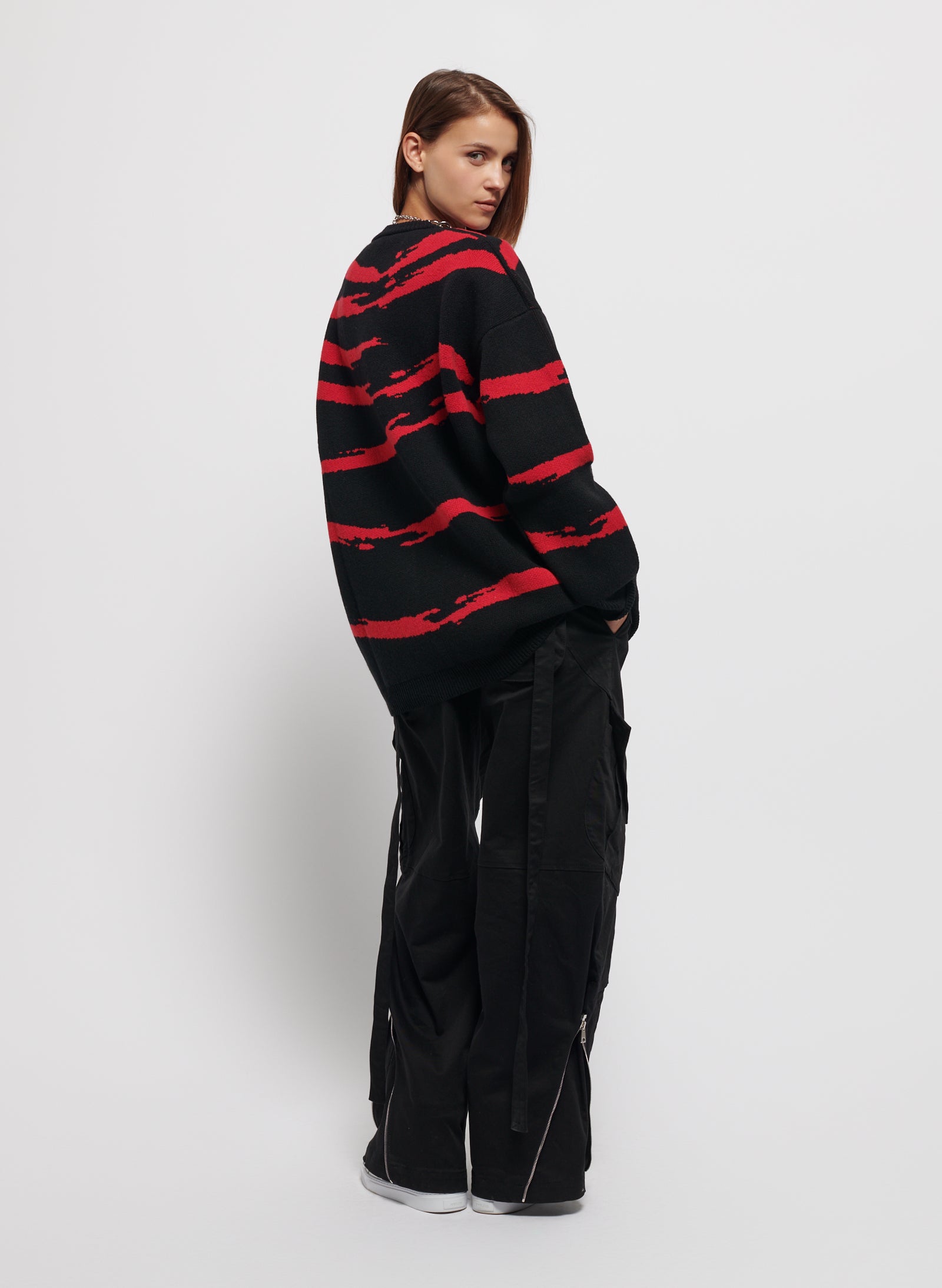 Maxi Crop Knitted Jumper Red Waves