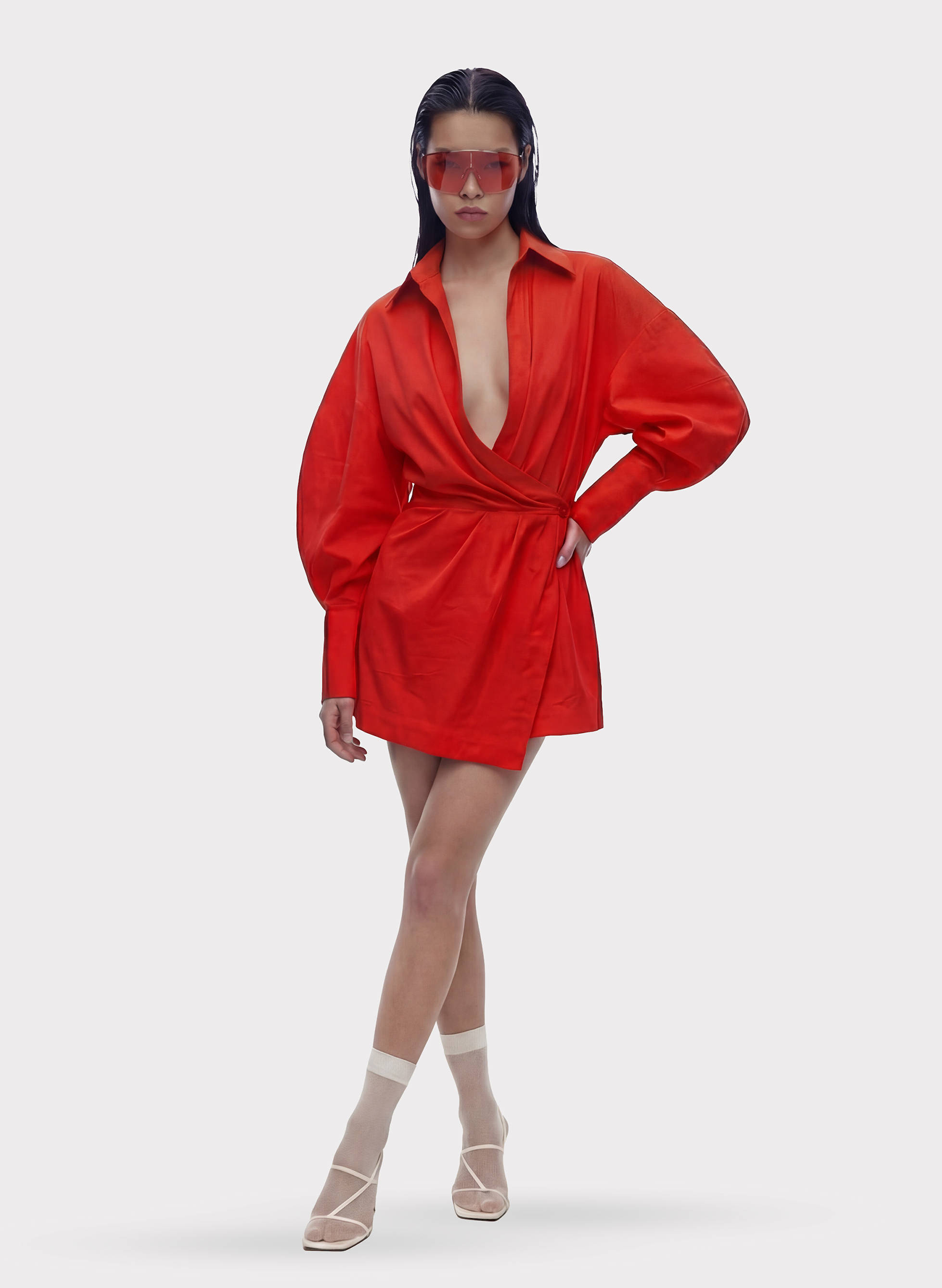 Byblos Asymmetric Chemisier in red - detail view