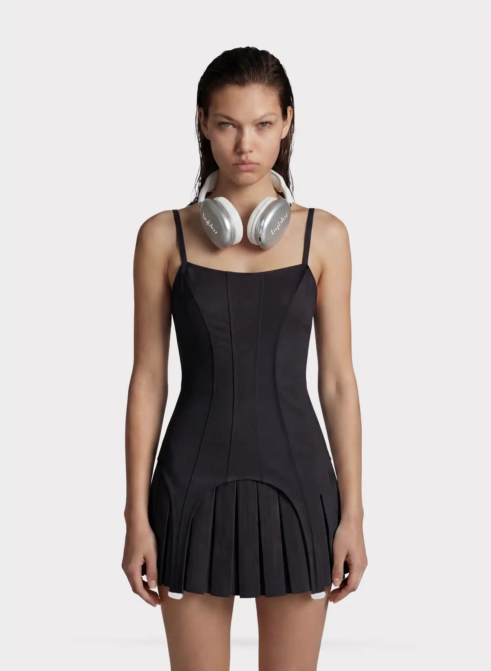 Byblos Sculpted Corset Mini Dress in black - side view