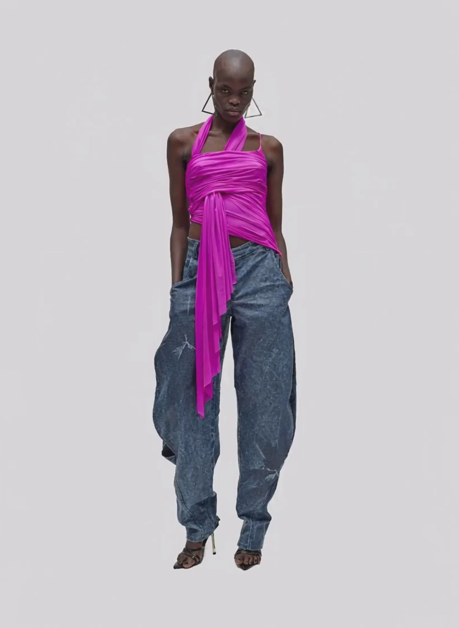 Byblos Asymmetrical Jersey Top in fuchsia — vista 1